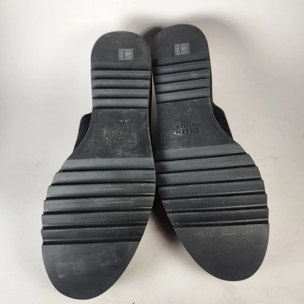 EILEEN FISHER Womens Loti Wedge Mule Size 10 Black Nubucl Leather Clog Shoe - Picture 6 of 11